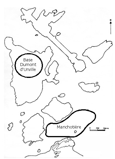 Emplacement de la manchotière de Pointe Géologie