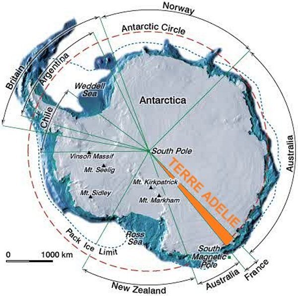 Carte des revendications territoriales en Antarctique